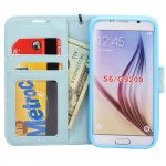 Wholesale Galaxy S6 Premium Flip Leather Wallet Case with Strap (Blue)